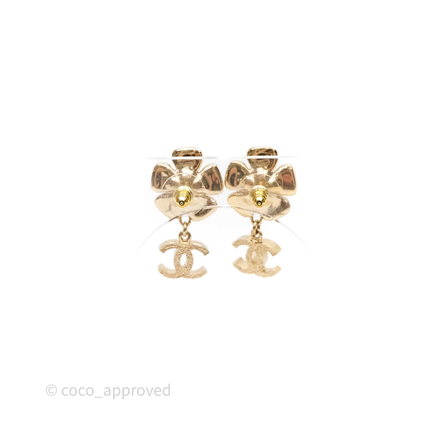 Chanel Crystals Pearl Flower Drop CC Earrings Gold Tone 23S