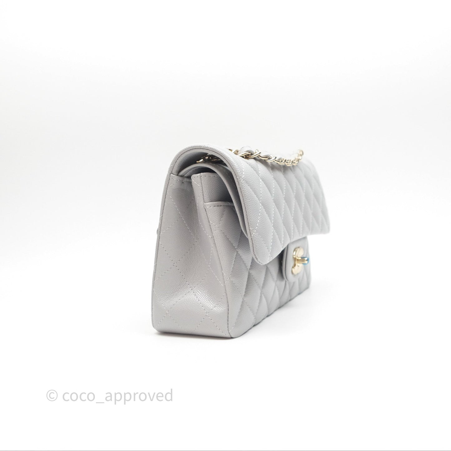 Chanel Small Classic Flap Quilted Grey Caviar Gold Hardware 21A