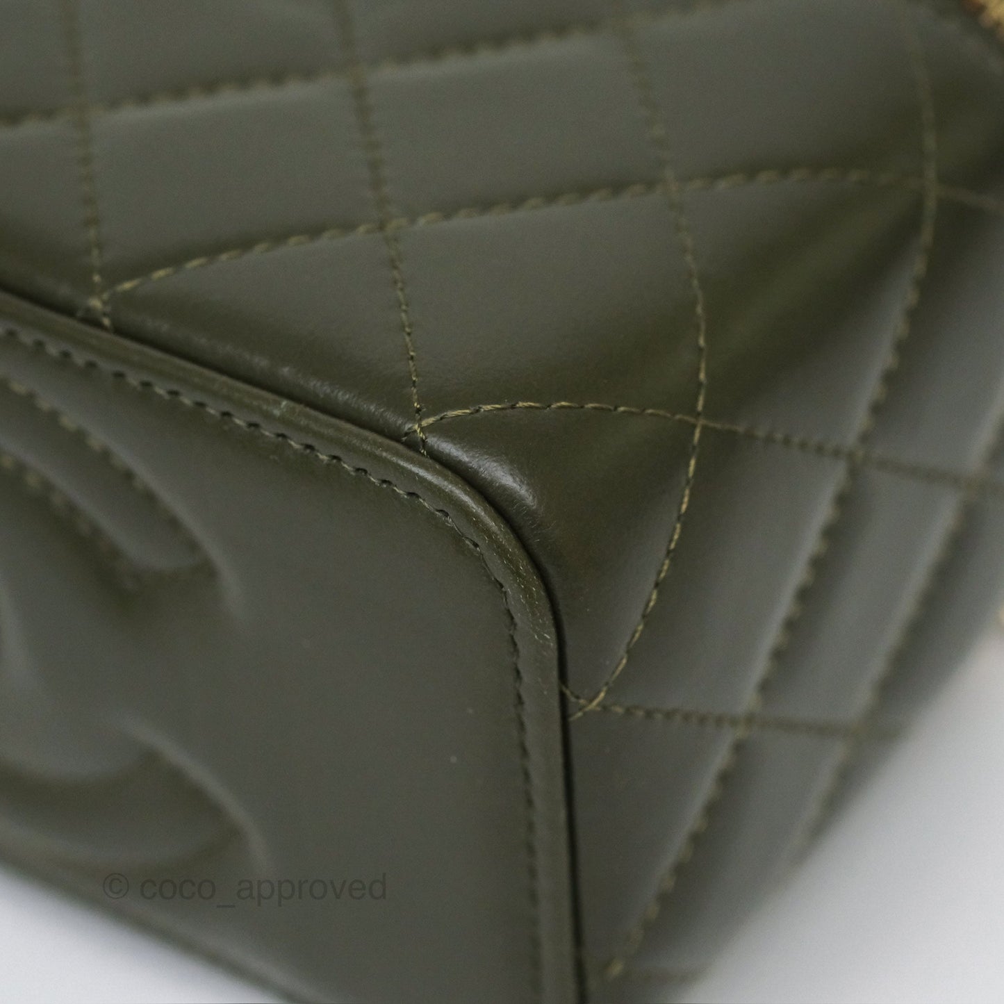 Chanel All Slide Vanity with Adjustable Chain Dark Olive Green Lambskin Aged Gold Hardware