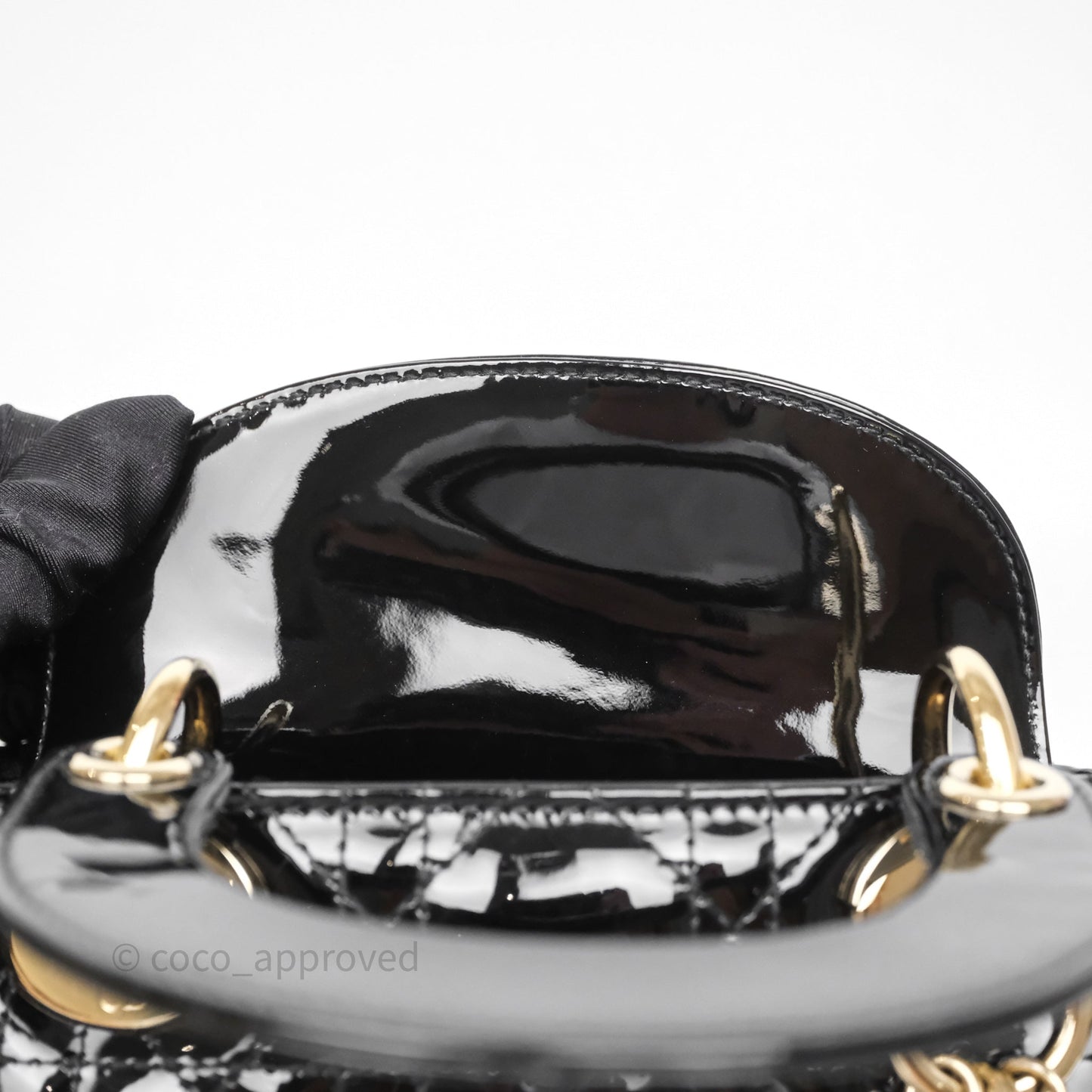 Christian Dior Mini Lady Dior Black Cannage Patent Gold Hardware