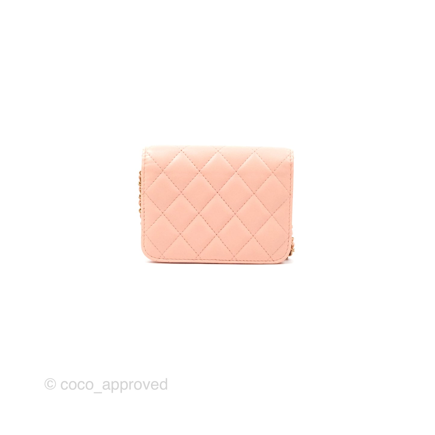 Chanel Pearl Crush Card Holder Pink Beige Lambskin Aged Gold Hardware