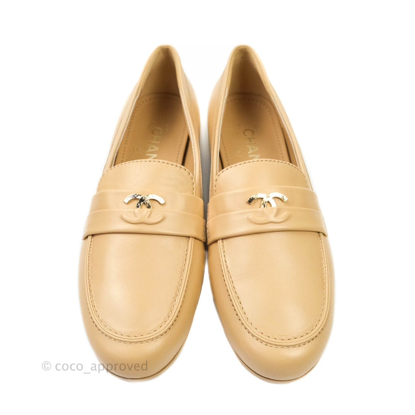 Chanel CC Beige Loafers Size 38