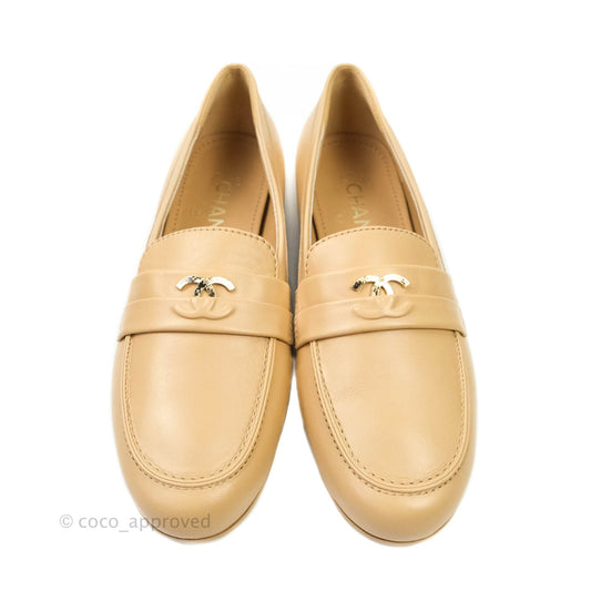 Chanel CC Beige Loafers Size 38