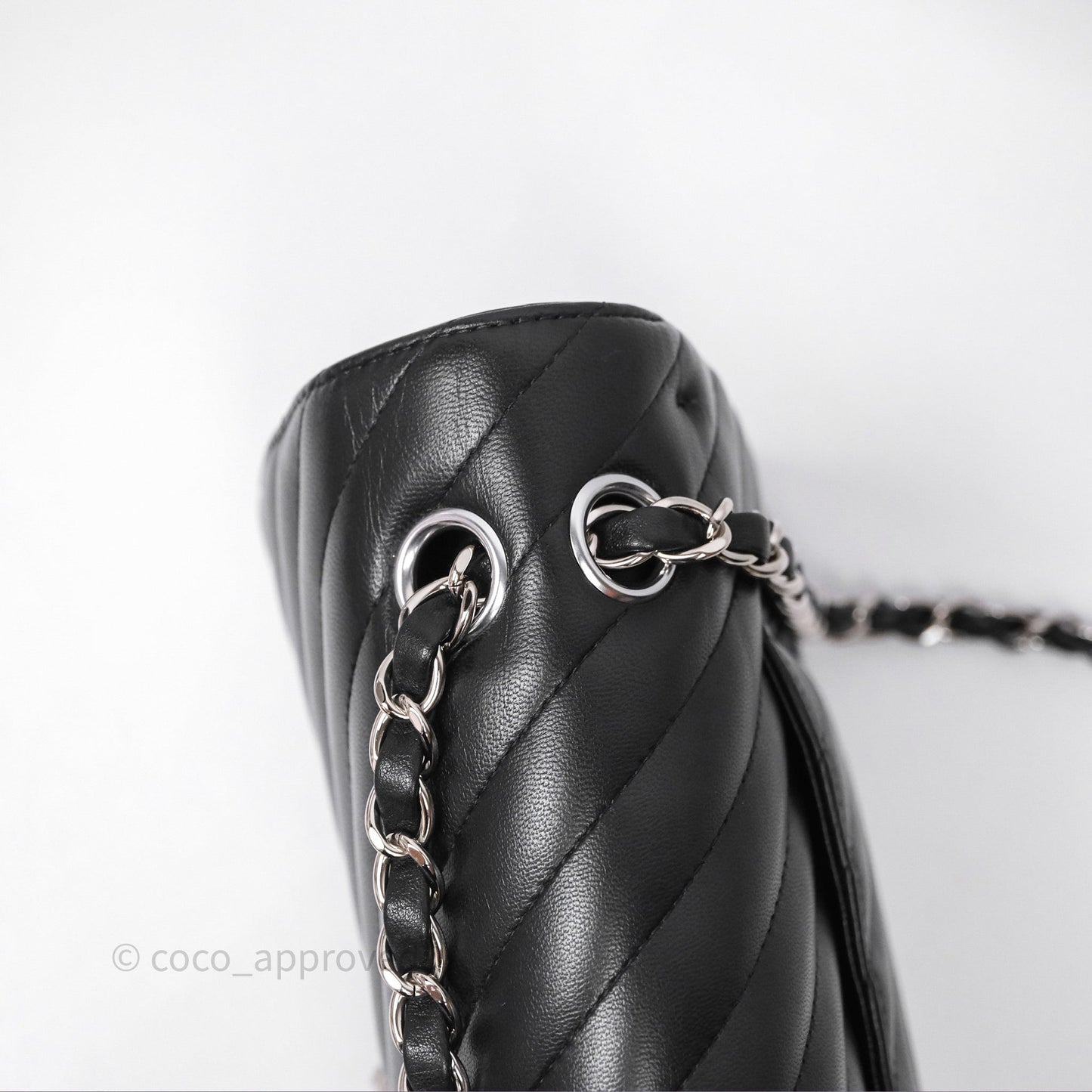 Chanel Classic M/L Medium Flap Chevron Black Lambskin Silver Hardware