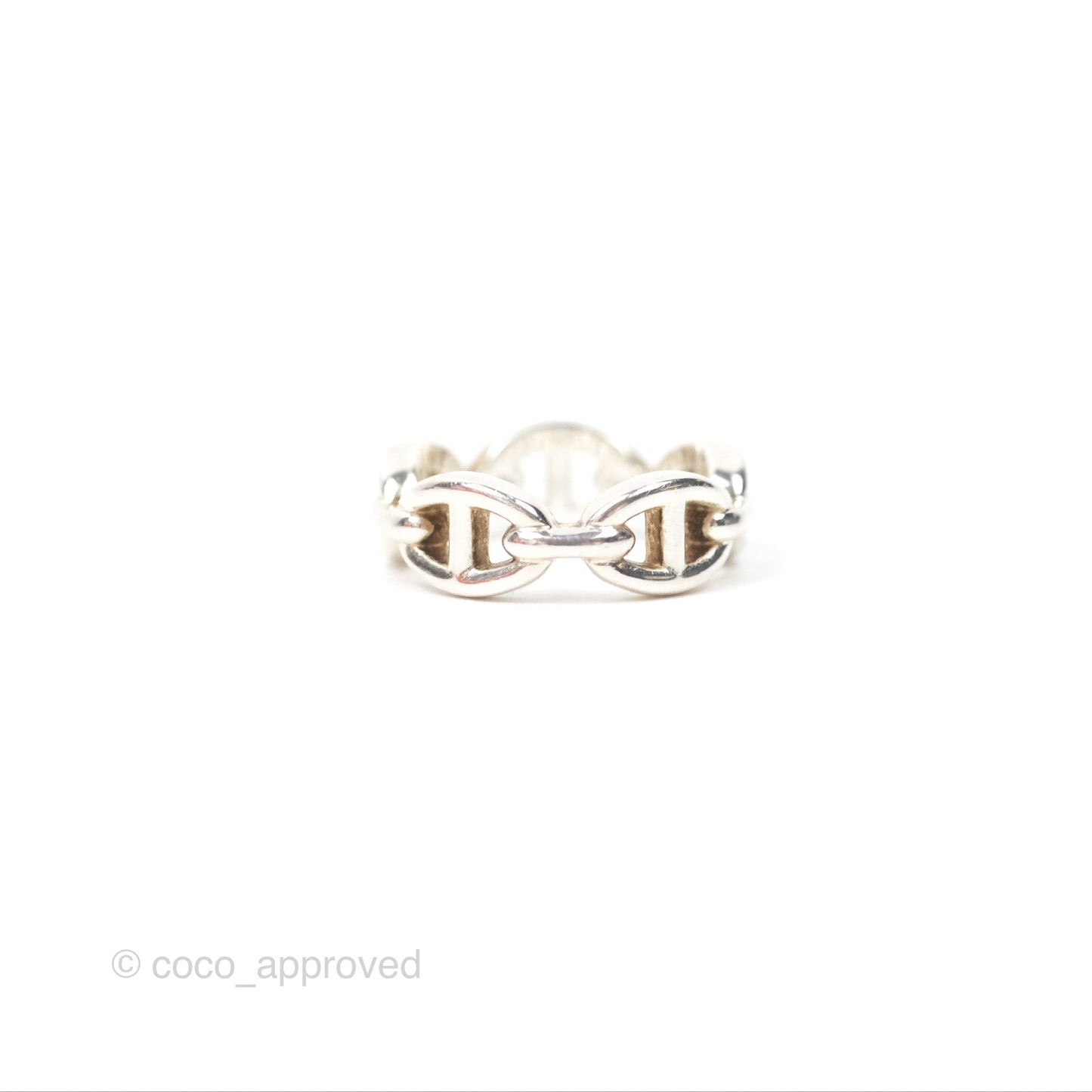 Hermès Sterling Silver PM Chaine d'Ancre Enchainee Band Ring Size 53