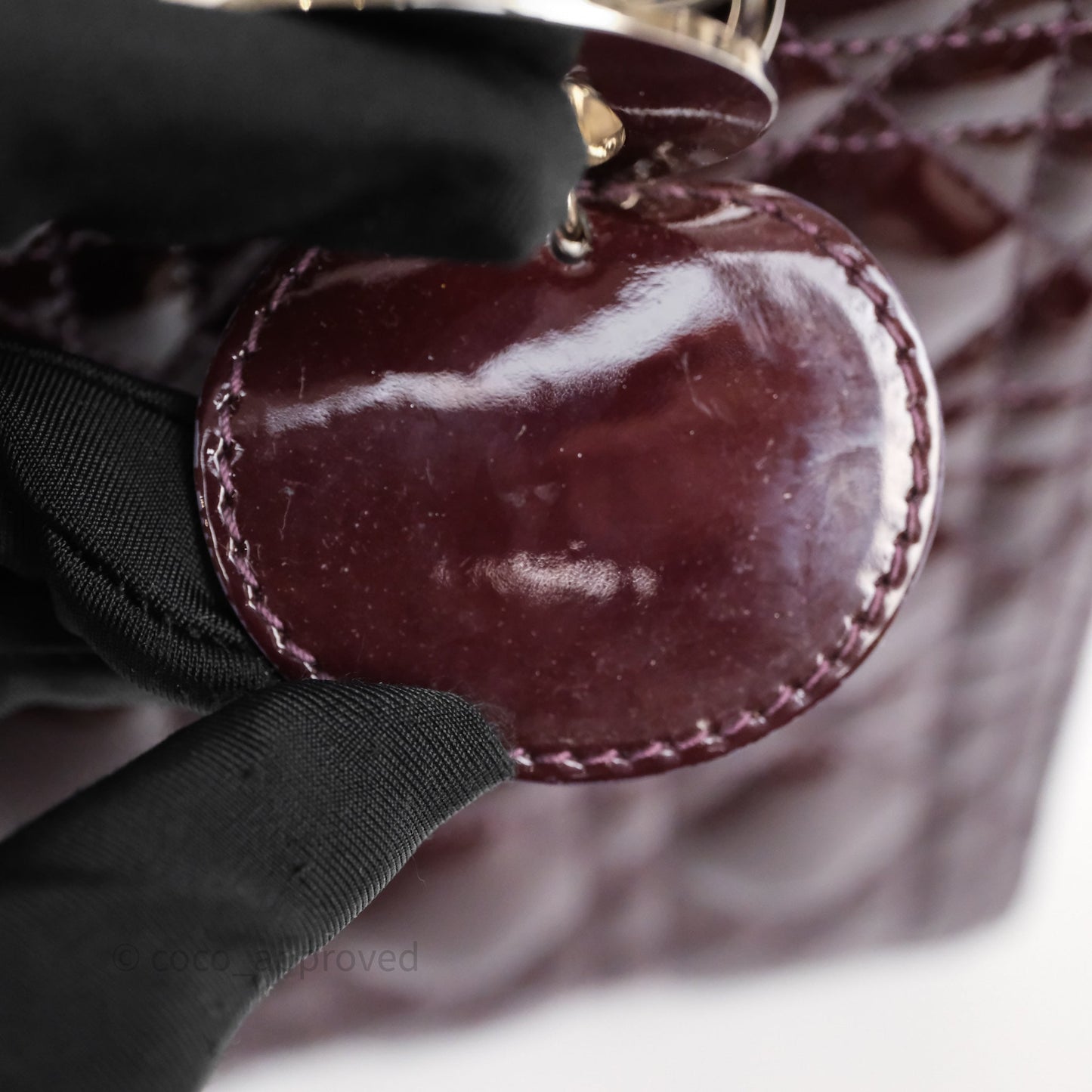 Christian Dior Medium Lady Dior Burgundy Patent Silver Hardware