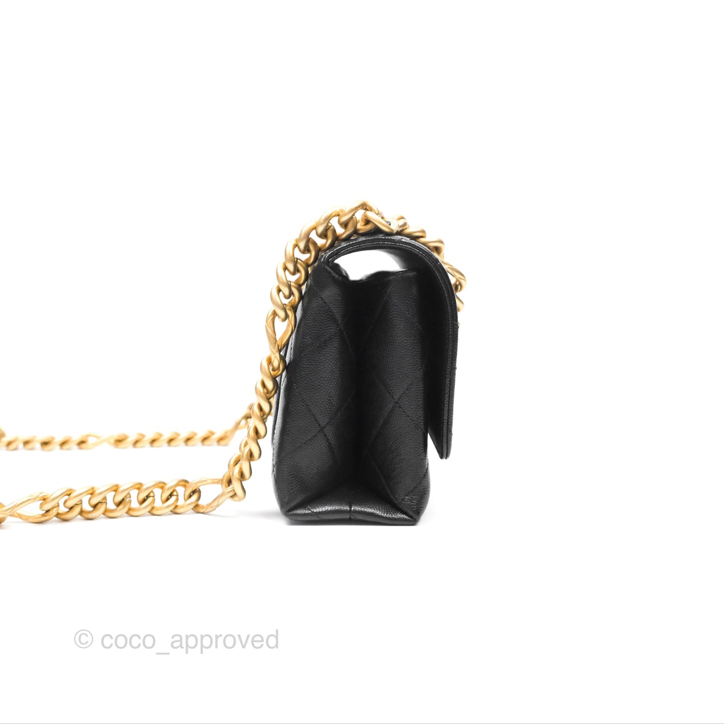 Chanel Bracelet On Chain Flap Bag Flat Quilted Black Caviar Aged Gold Hardware