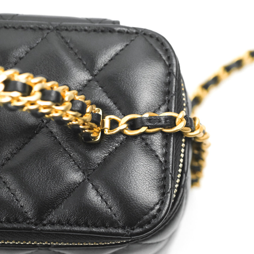 Chanel Vanity Rectangular with Top Handle Black Lambskin Aged Gold Hardware