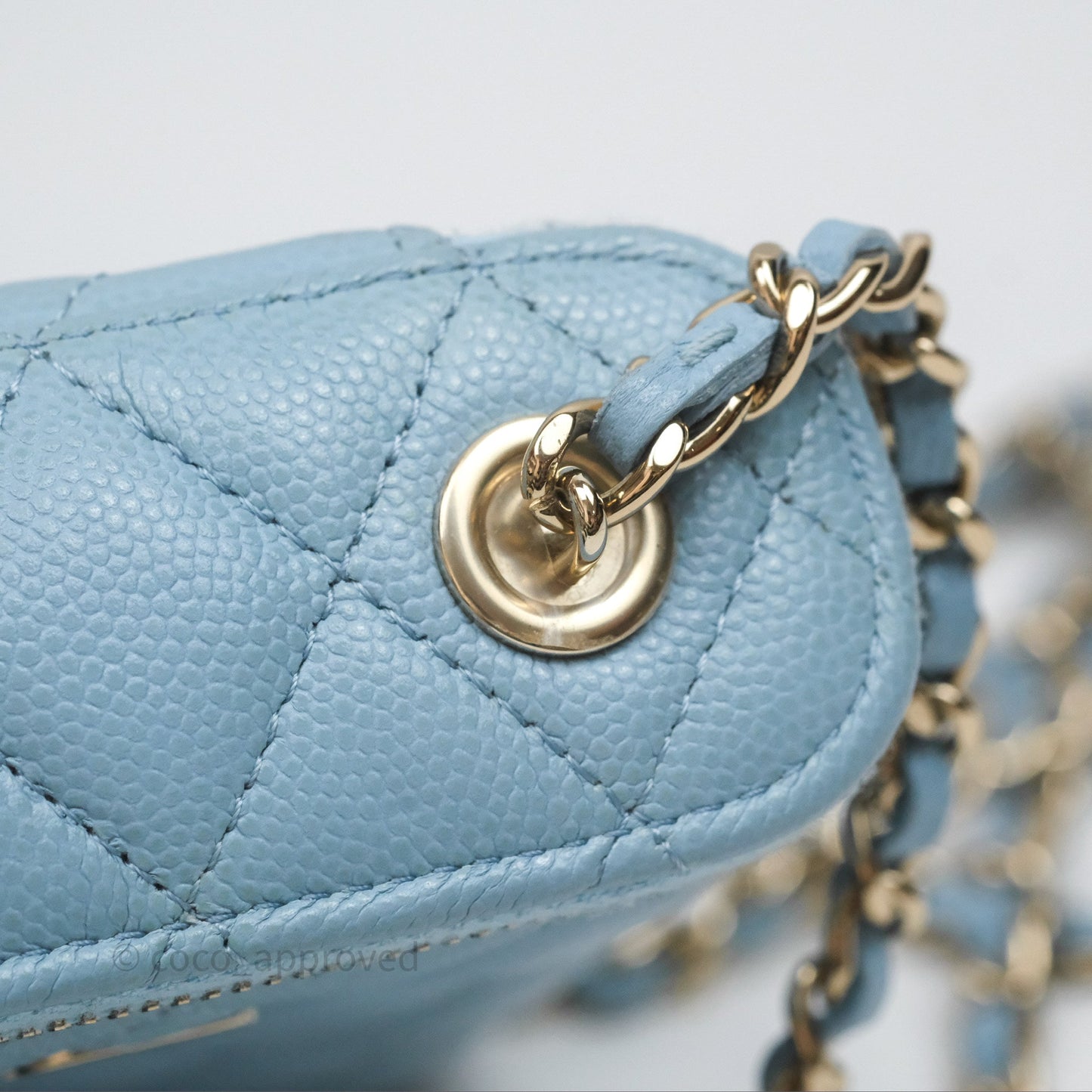 Chanel Classic Mini Vanity With Chain Light Blue Caviar Gold Hardware
