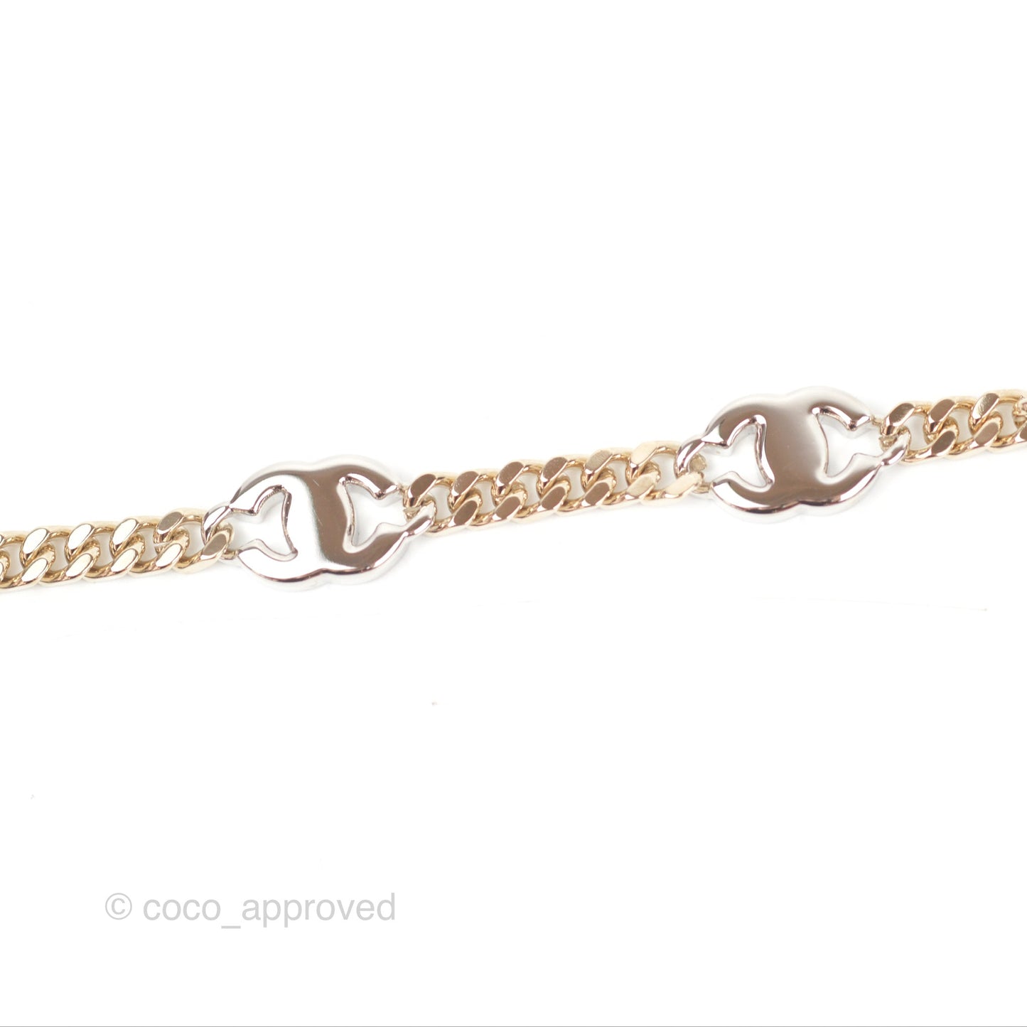 Chanel Silver CC Crystal Chain Choker Gold Tone 24V