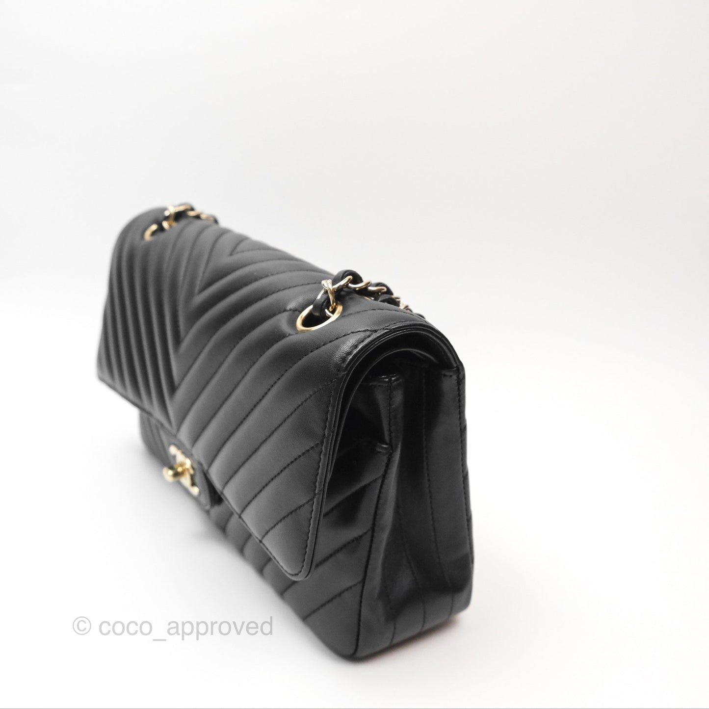 Chanel Classic M/L Medium Chevron Double Flap Black Lambskin Gold Hardware