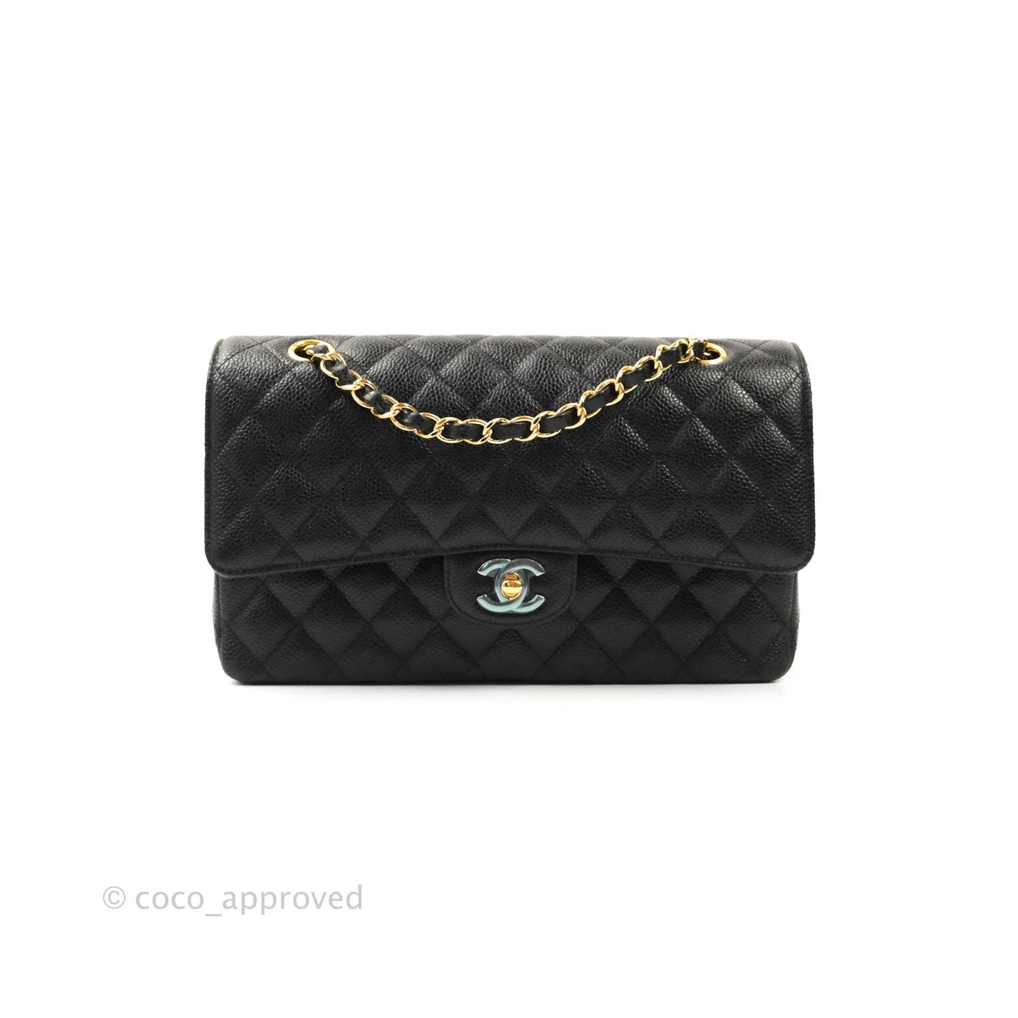 Chanel Quilted M/L Medium Double Flap Black Caviar Gold Hardware