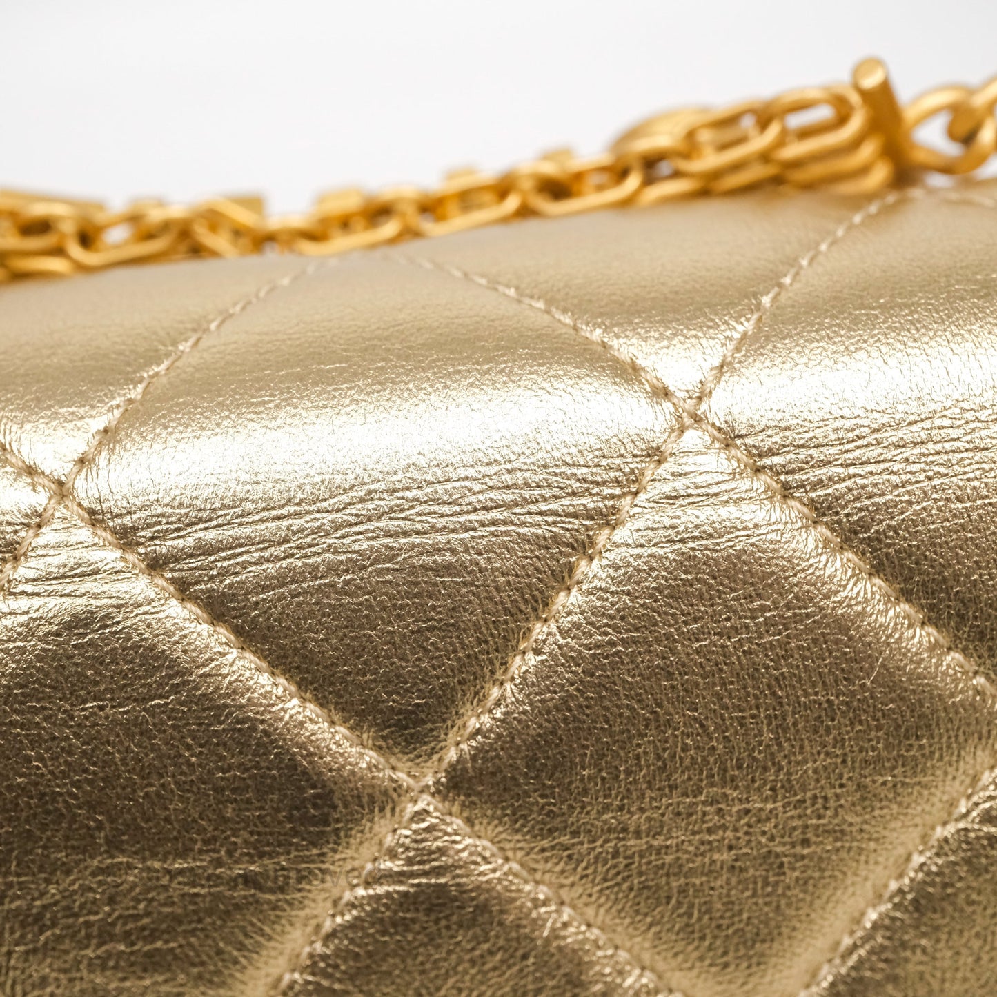 Chanel Mini Crystal Logo Handle Flap Bag Metallic Gold Lambskin 22S