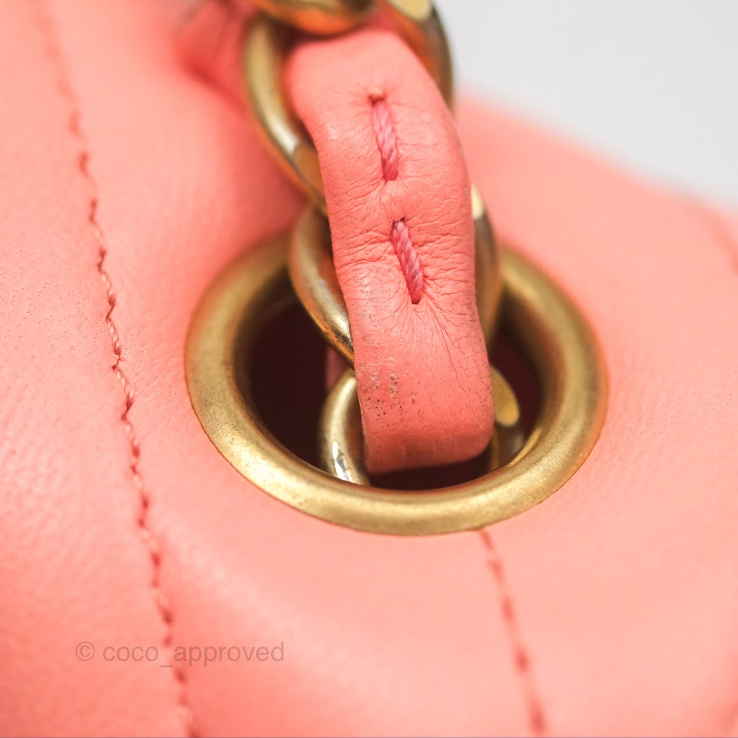 Chanel Chevron Mini Rectangular Flap Peach Pink Lambskin Aged Gold Hardware
