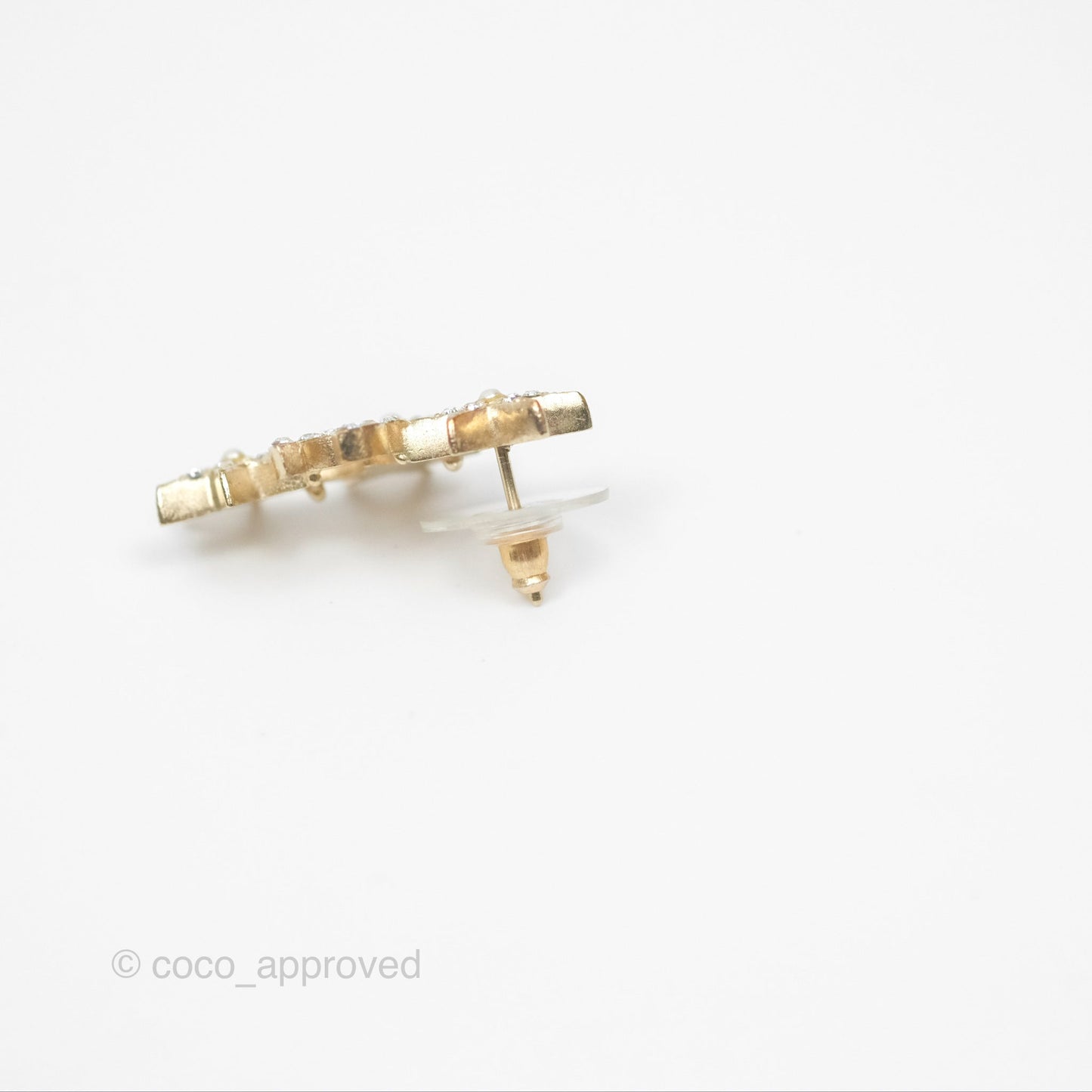 Chanel Crystal CC Star Earrings Gold Tone 15A