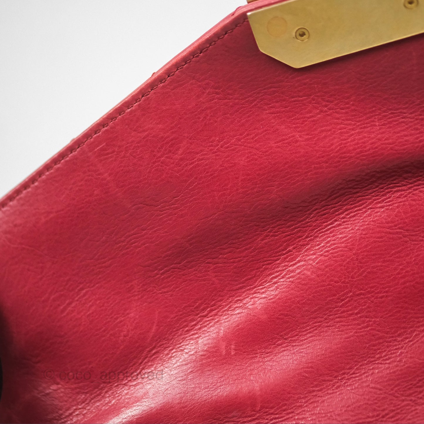 Chanel Chevron Shoulder Bag Red Calfskin Aged Gold Hardware