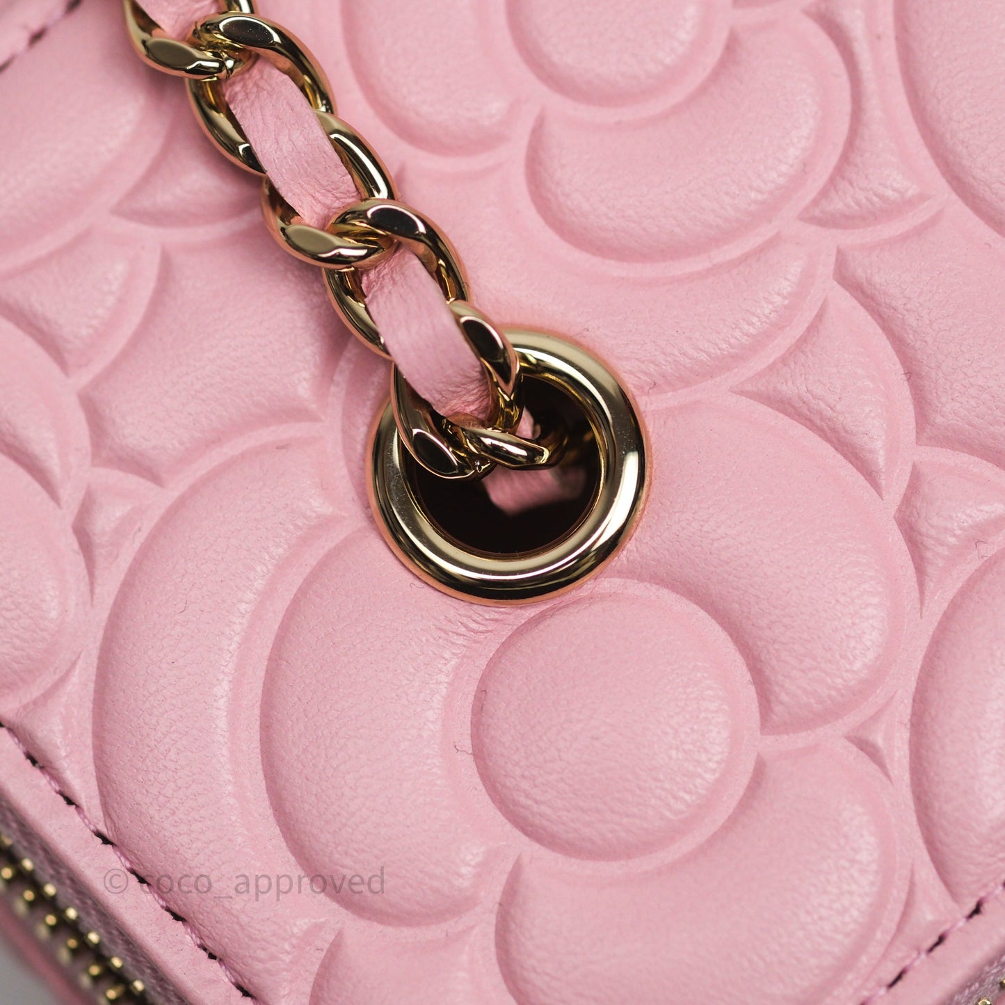 Chanel Vanity with Chain Camellia Embossed Pink Lambskin Gold Hardware