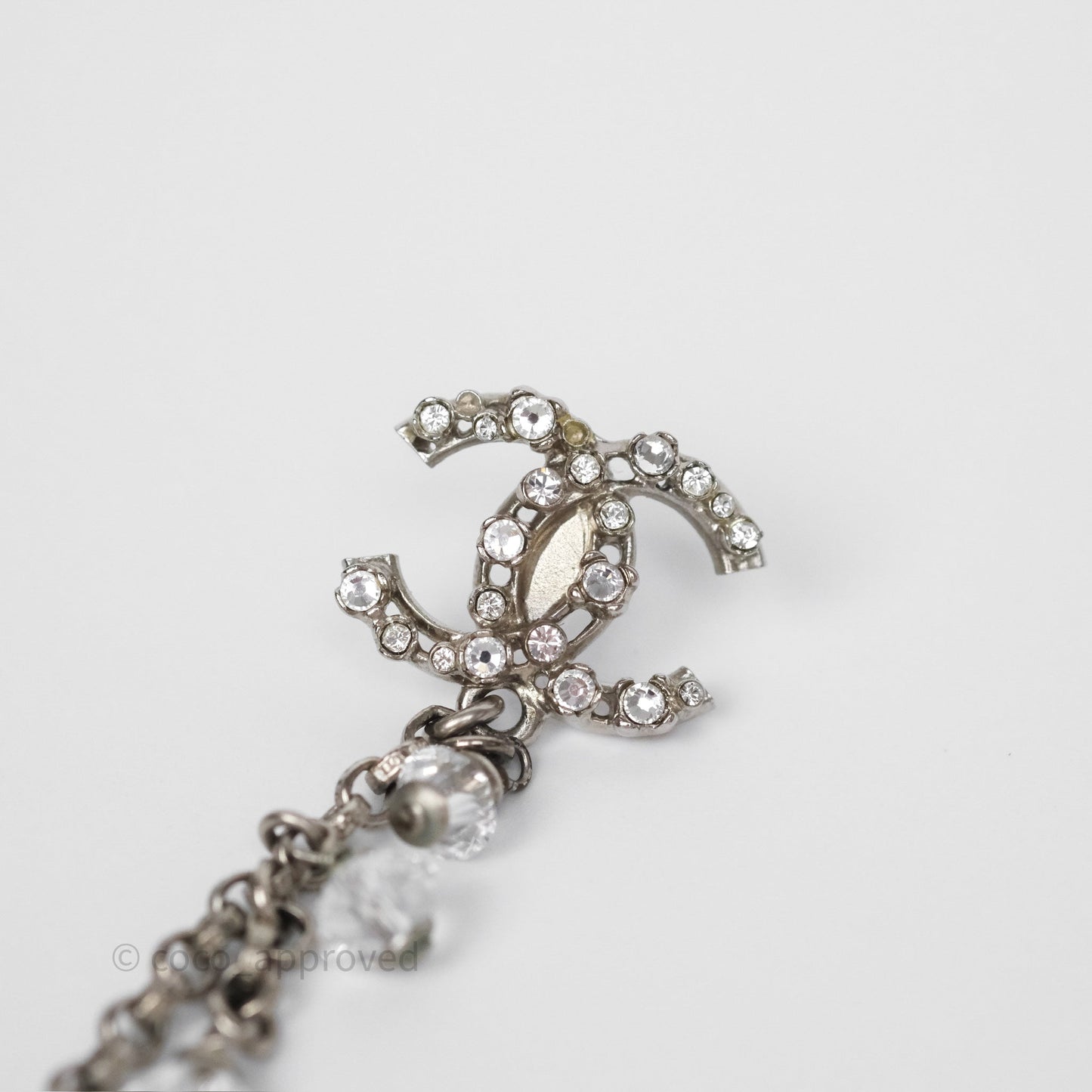 Chanel Crystal CC Drop Earrings Ruthenium Tone 18S