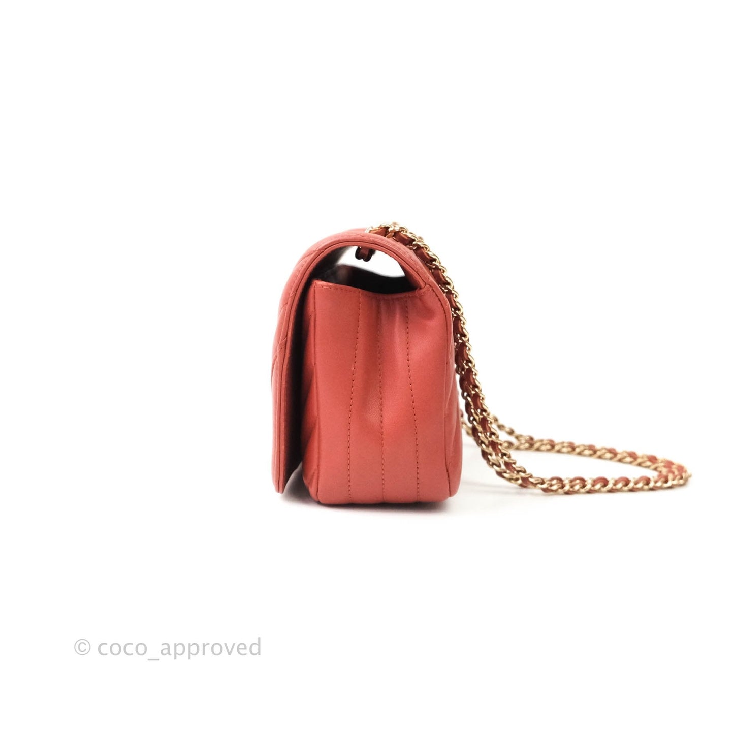 Chanel Small Statement Chevron Flap Bag Red Lambskin Gold Hardware