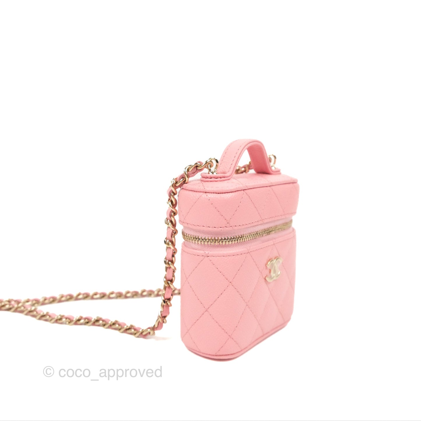 Chanel Quilted Small Handle With Care Vanity Case With Chain Pink Caviar Gold Hardware