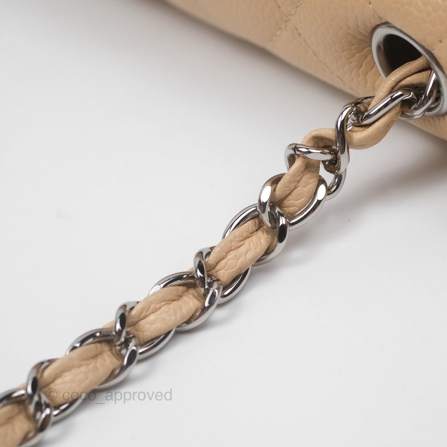 Chanel Quilted East West Flap Beige Caviar Silver Hardware