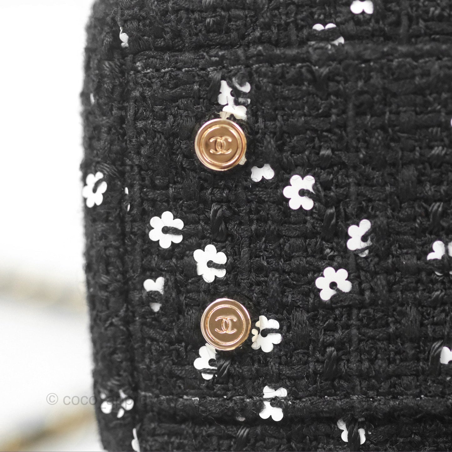 Chanel Small Top Handle Box Bag Black Tweed Sequins Gold Hardware 23K
