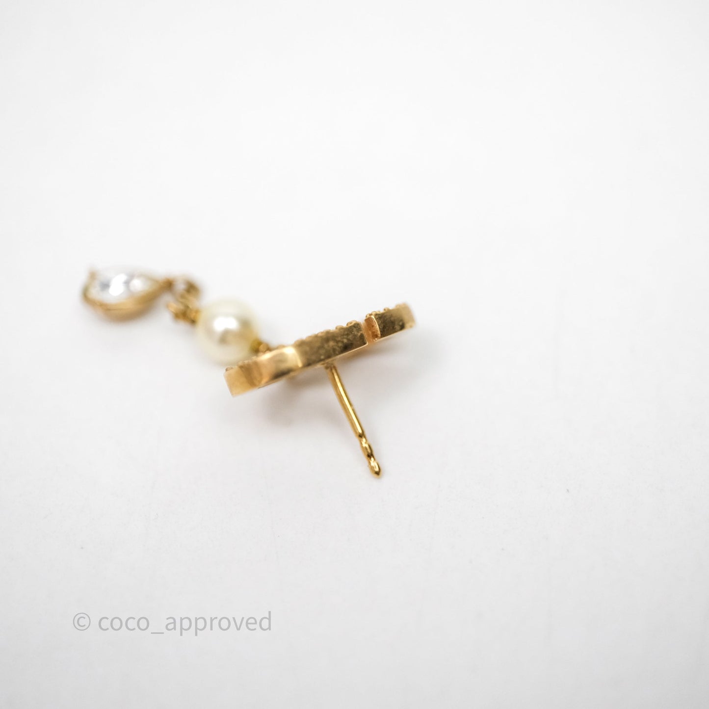 Christian Dior Pearl Crystal CD Drop Earrings Gold Tone