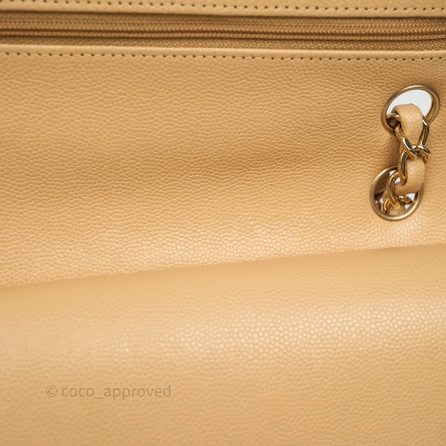 Chanel Classic M/L Medium Flap Quilted Beige Caviar Gold Hardware