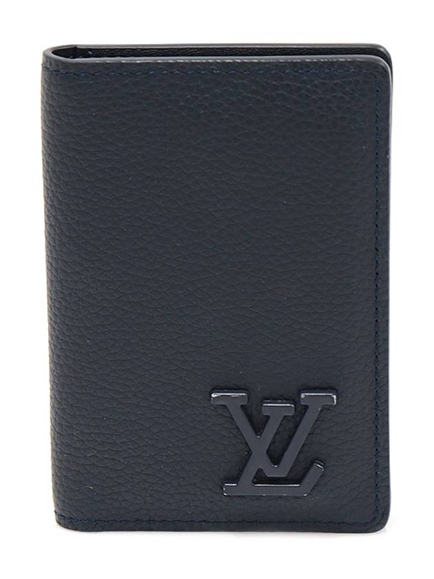 Luxury Saint Laurent M69979 Ink Blue Grain Calfskin LV Aerogram Pocket Organizer Card Holder