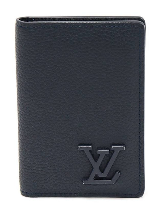 Luxury Saint Laurent M69979 Ink Blue Grain Calfskin LV Aerogram Pocket Organizer Card Holder