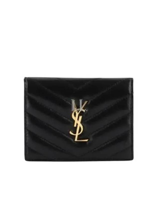 Luxury Saint Laurent Casandra Matelasse Quilted Lambskin Flap Card Wallet Black