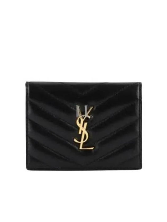 Luxury Saint Laurent Casandra Matelasse Quilted Lambskin Flap Card Wallet Black