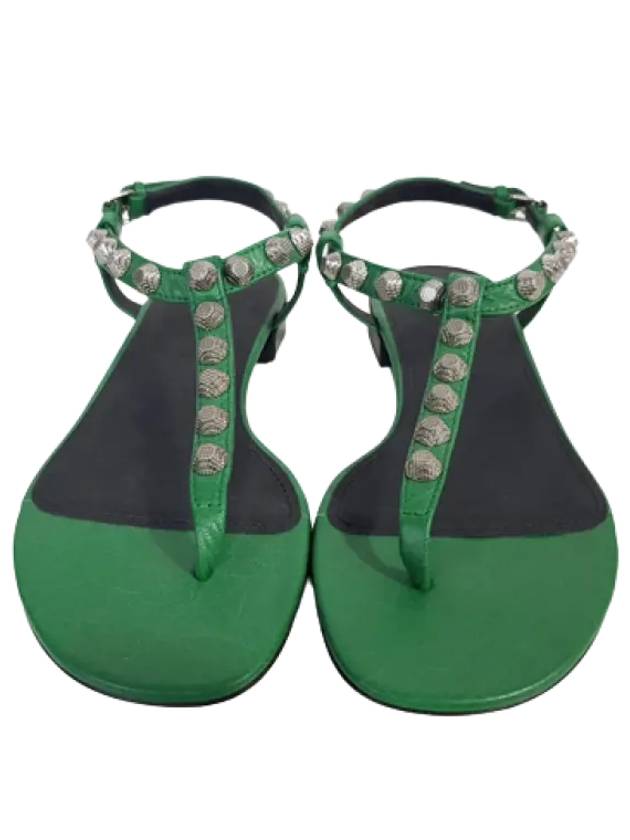 Luxury Balenciaga Stud Strap Sandals Green
