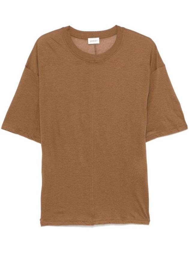 Luxury Saint Laurent Crew Neck Cotton Short Sleeve T-Shirt Brown