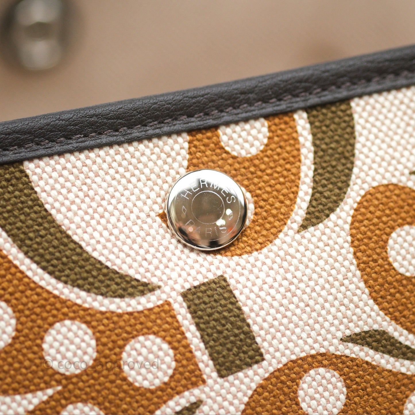 Hermès Garden Party 36 Printed H Plume Canvas/ Negonda Caramel 28/ Ecru-beige 14/ Ebene 46