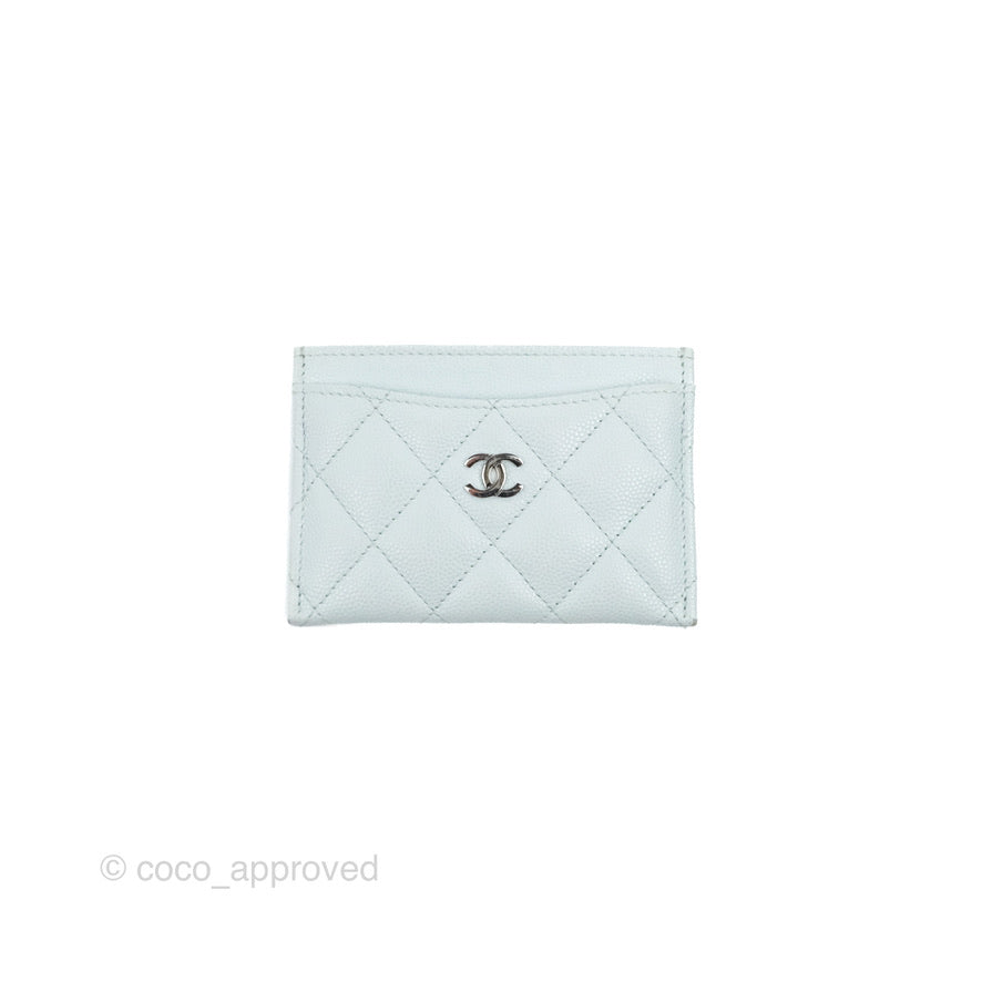 Chanel Classic Caviar Flat Card Holder Blue Gold Hardware