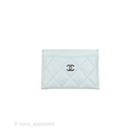 Chanel Classic Caviar Flat Card Holder Blue Gold Hardware