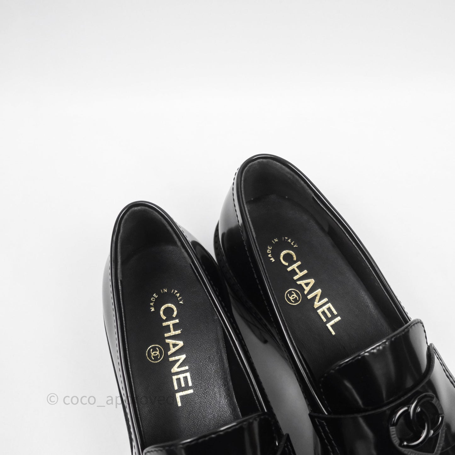 Chanel Shiny Calfskin So Black CC Mocassin Loafers Size 38.5