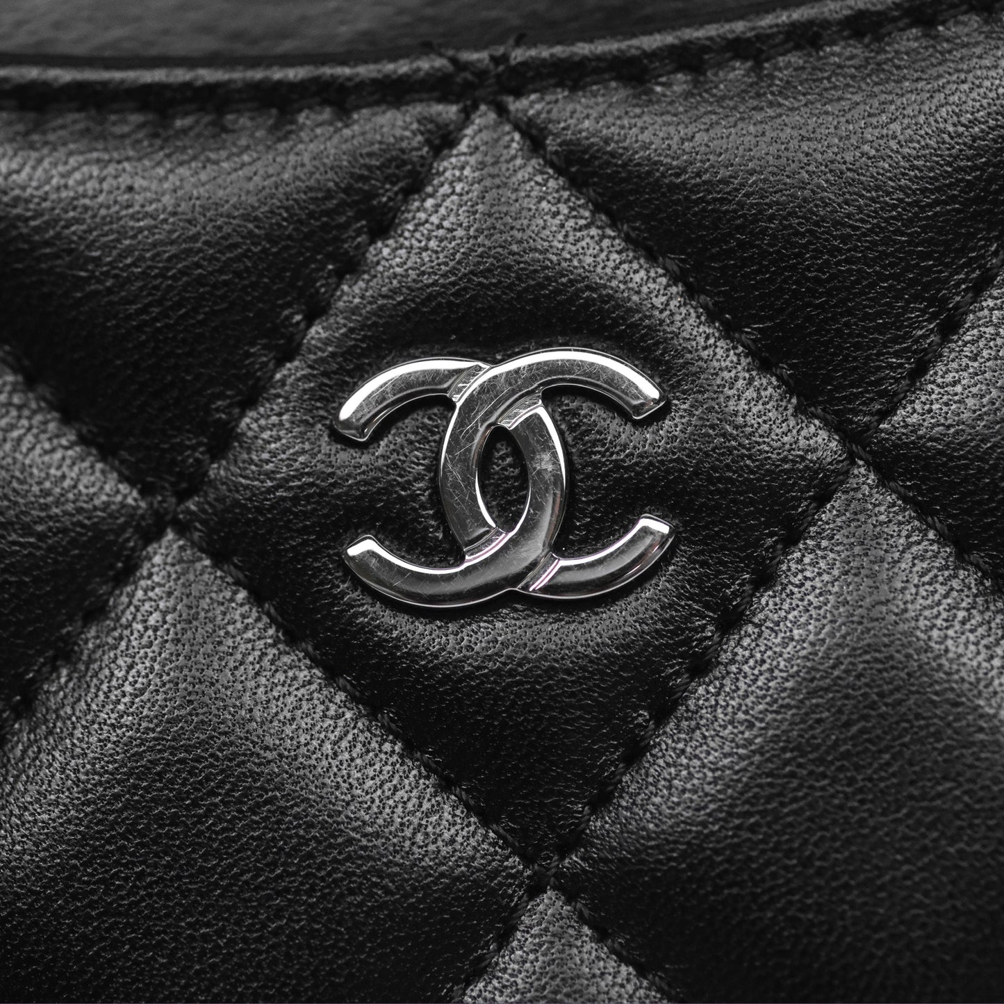 Chanel Classic Flat Card Holder Black Lambskin Silver Hardware