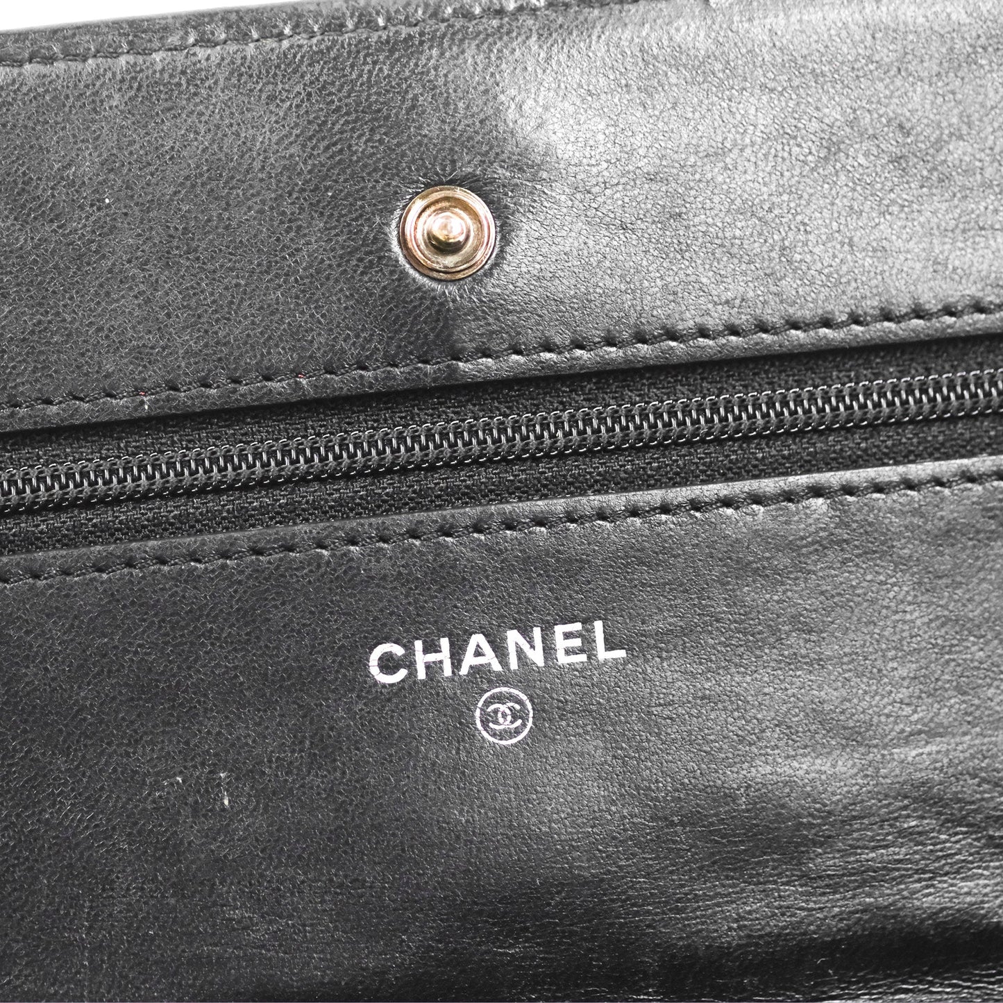 Chanel Classic Chevron Wallet on Chain WOC Black Lambskin Silver Hardware