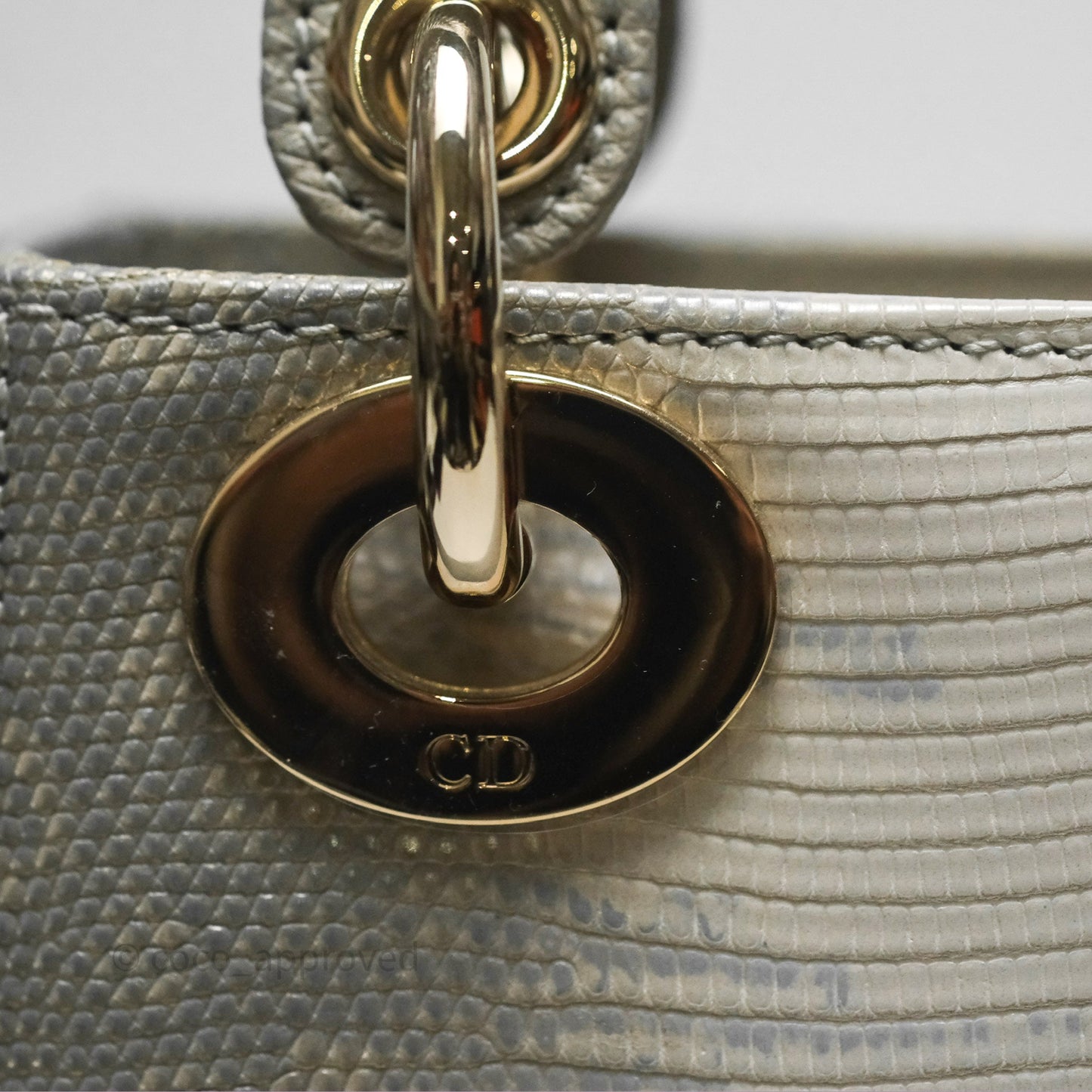 Dior Mini Lady Dior Ombre Grey White Lizard Gold Hardware