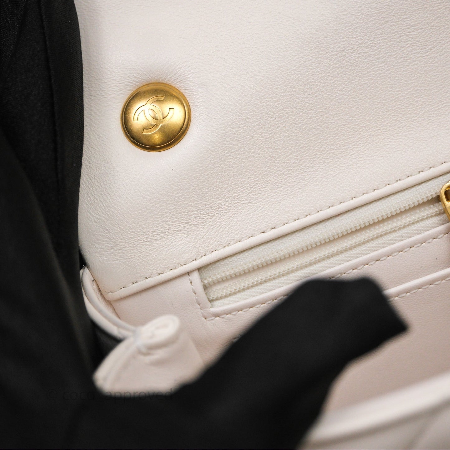 Chanel Flap Bag with Pearl Chain Ivory White Aged Gold Hardware 25P
