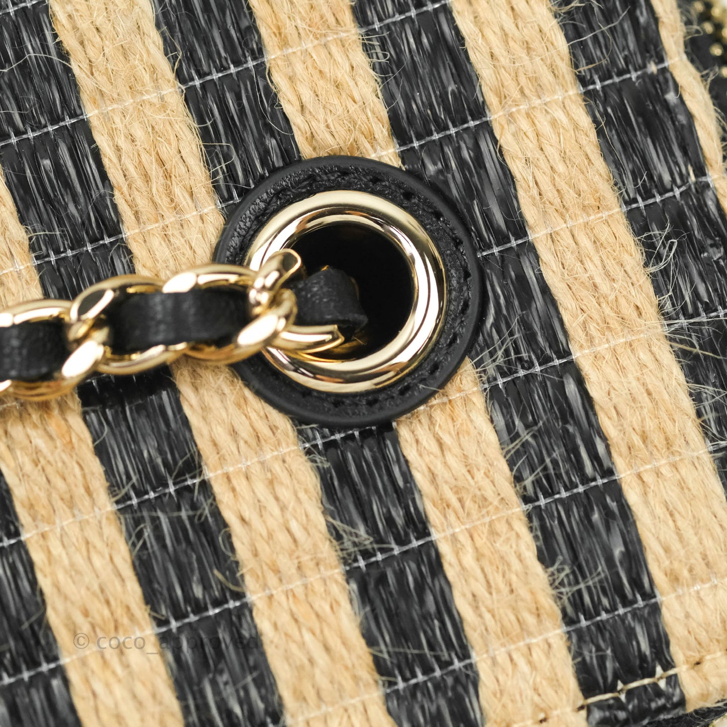 Chanel Vanity with Chain Raffia Jute Thread Black & Beige Gold Hardware