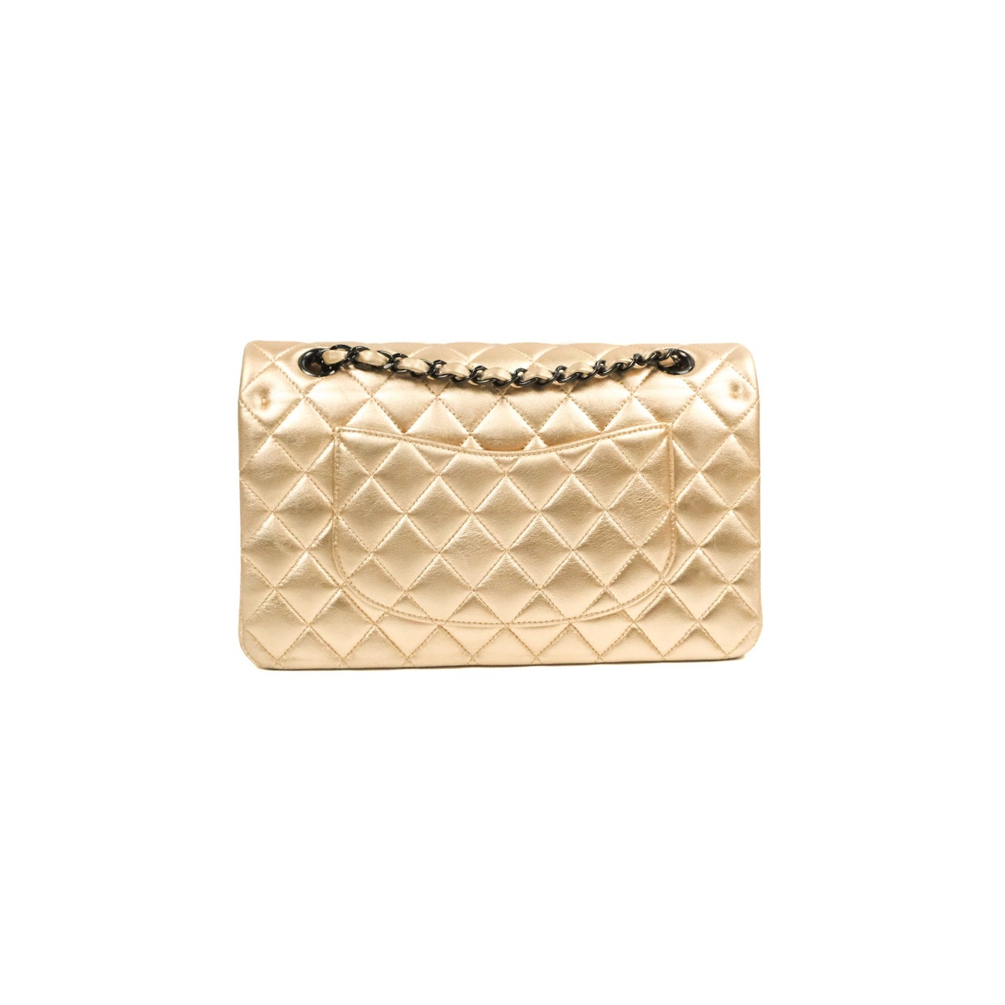 Chanel Classic M/L Medium Flap Quilted Metallic Gold Lambskin Gun Metal