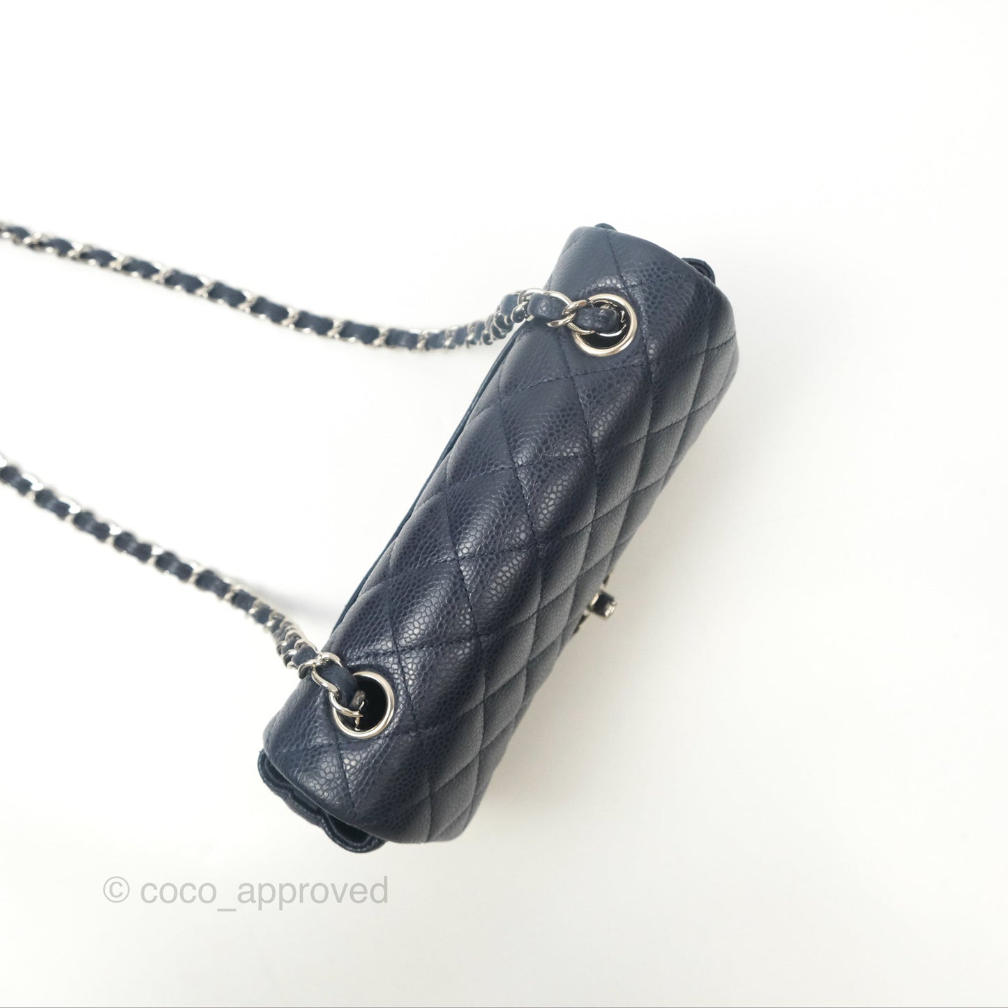 Chanel Quilted Mini Rectangular Flap Navy Caviar Silver Hardware