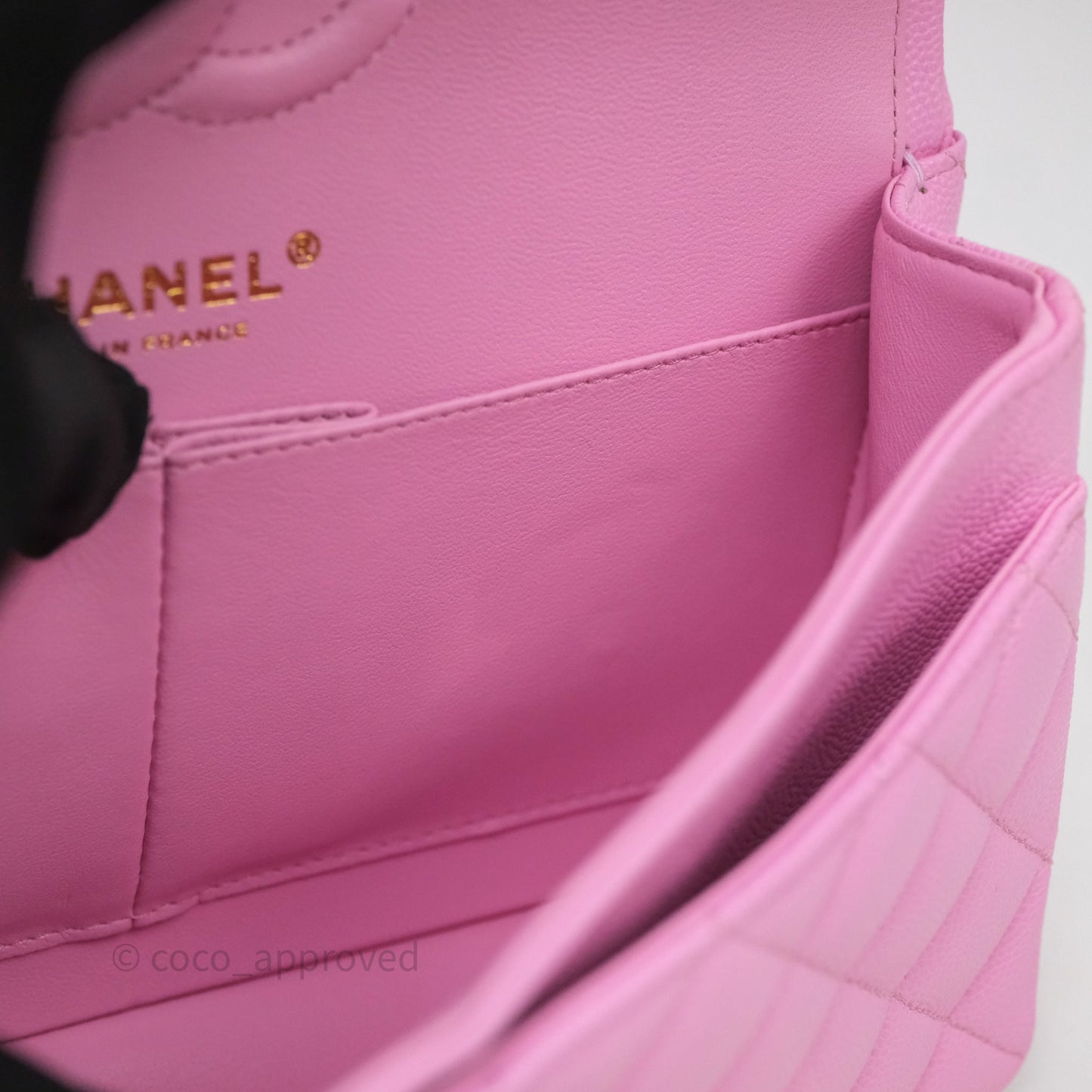 Chanel Small Classic Flap Quilted Pink Caviar Gold Hardware