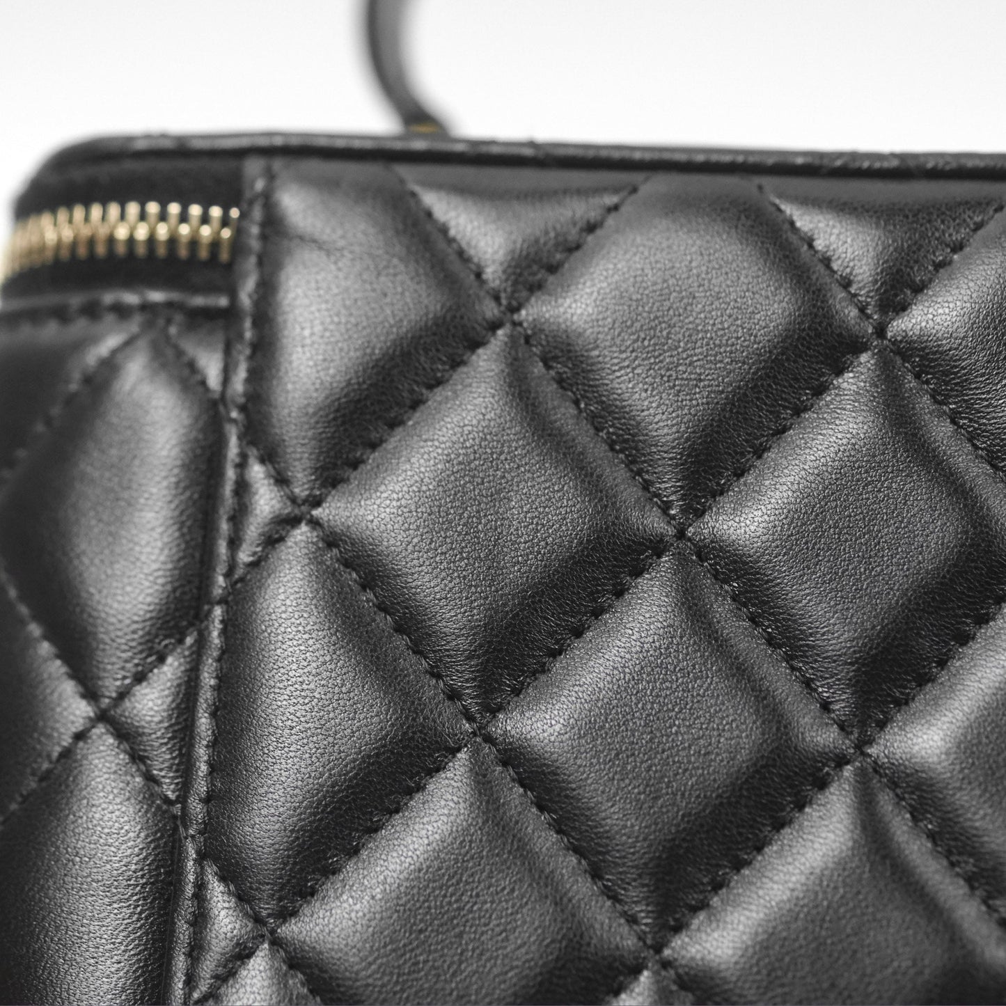 Chanel Vanity Rectangular Top Handle Black Lambskin Gold Hardware