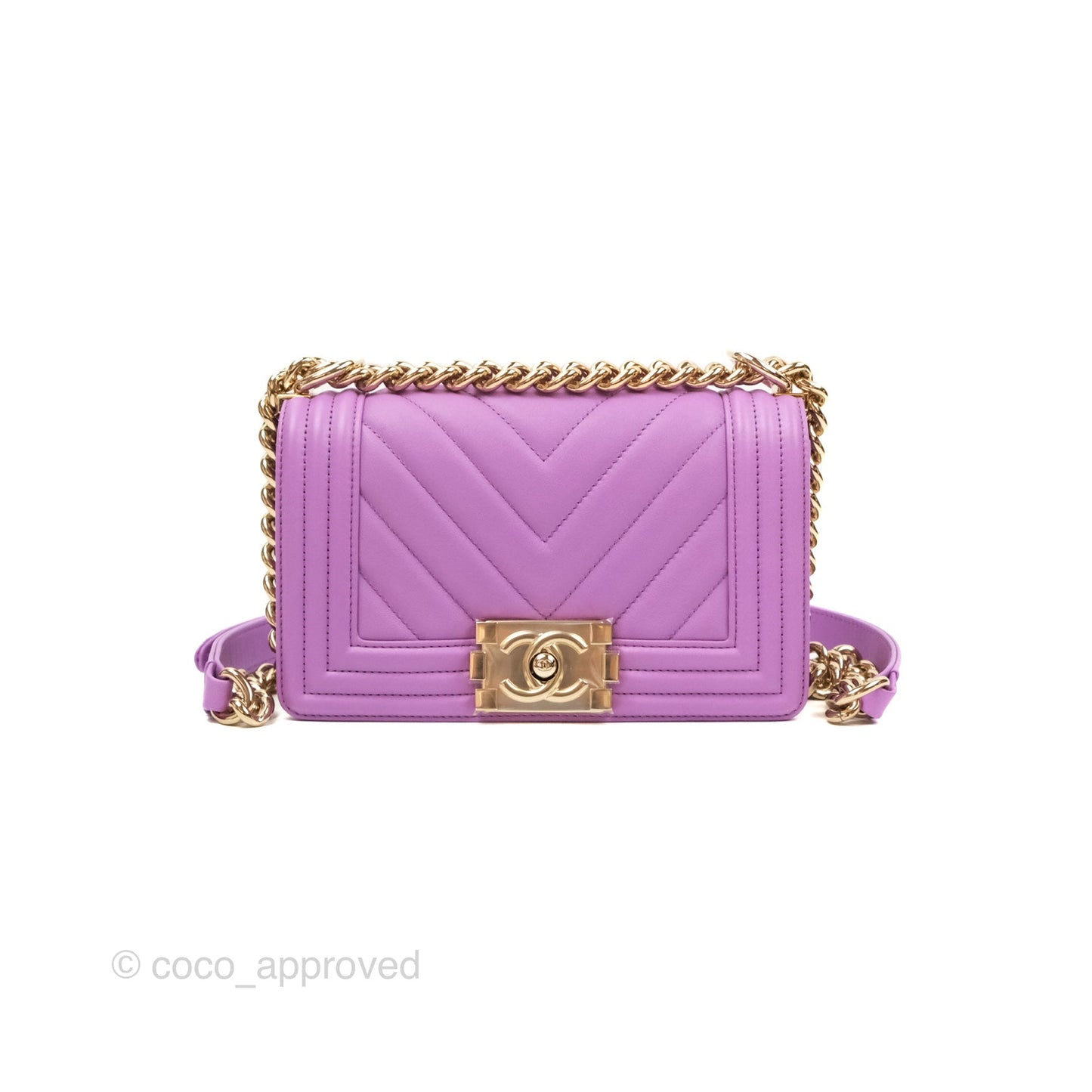 Chanel Chevron Small Boy Purple Calfskin Gold Hardwa