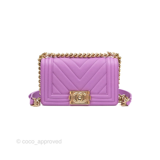 Chanel Chevron Small Boy Purple Calfskin Gold Hardwa