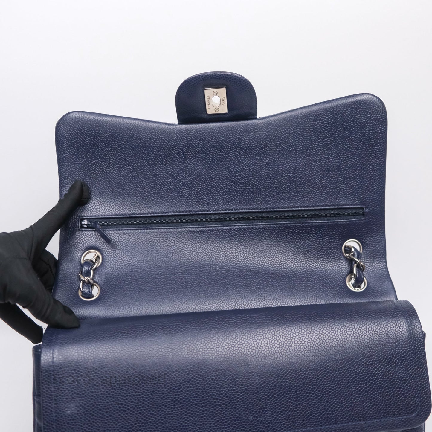 Chanel Jumbo Double Flap Navy Caviar Silver Hardware⁣⁣